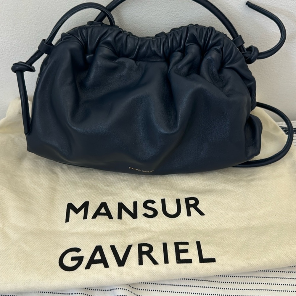 Mansur Gavriel mini cloud leather clutch in dark blue color